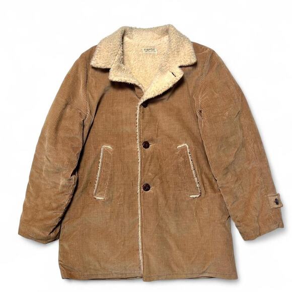 Fingerhut Vintage 70s Tan Cotton Corduroy Sherpa Rancher Western Coat 40 - Picture 1 of 7